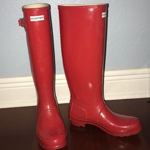 Red Tall Hunter Rain Boots